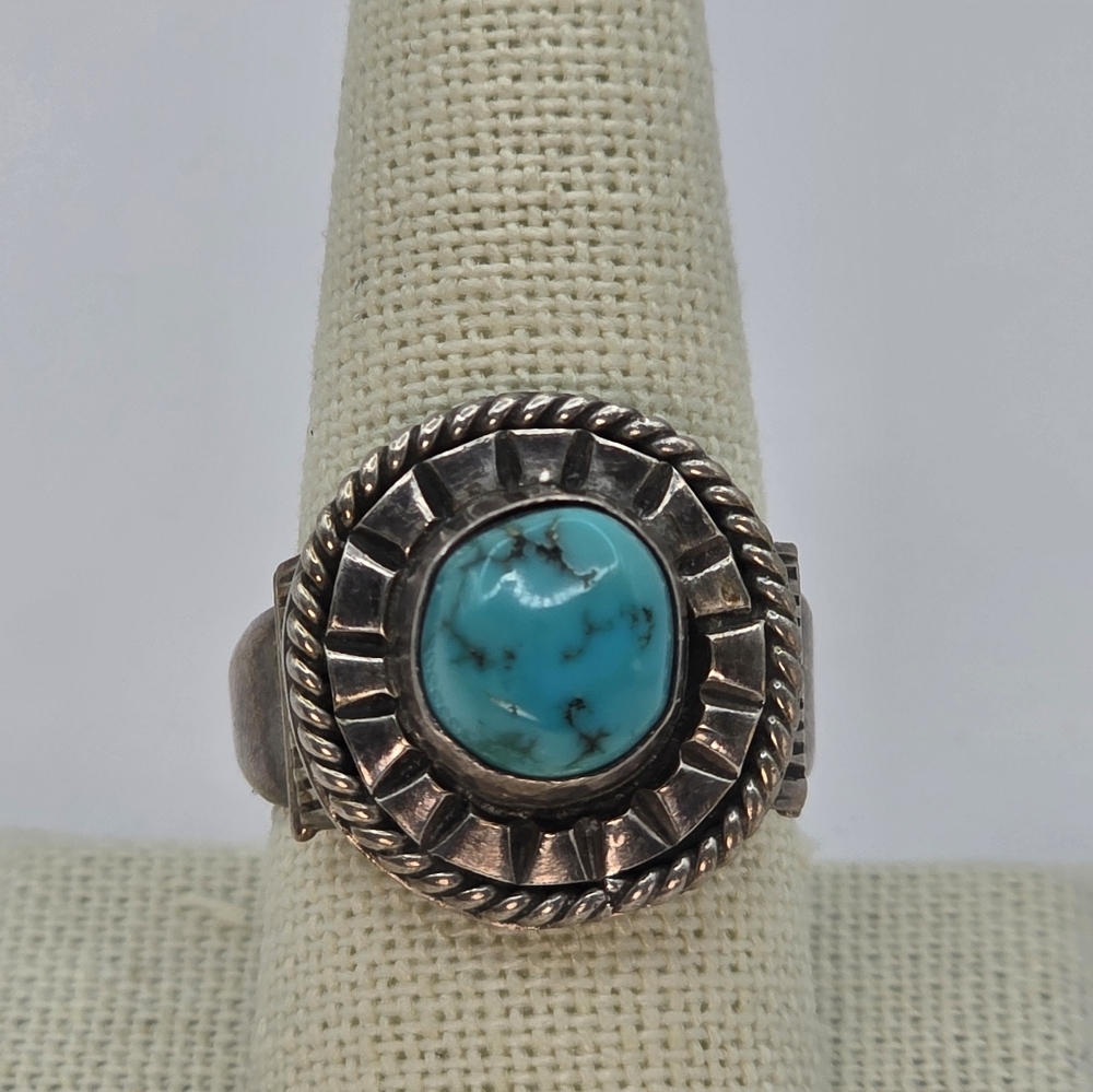 Turquoise Ring Size 10 Silver Unisex - Picture 7 of 9